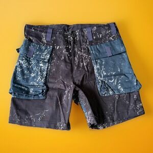Wasted Collective Organic Cotton Cargo Shorts Speckled Black/Blue Sz Small NWOT